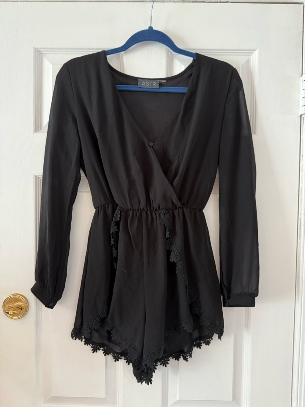 Astr Black Lace-Trim Long Sleeve Romper